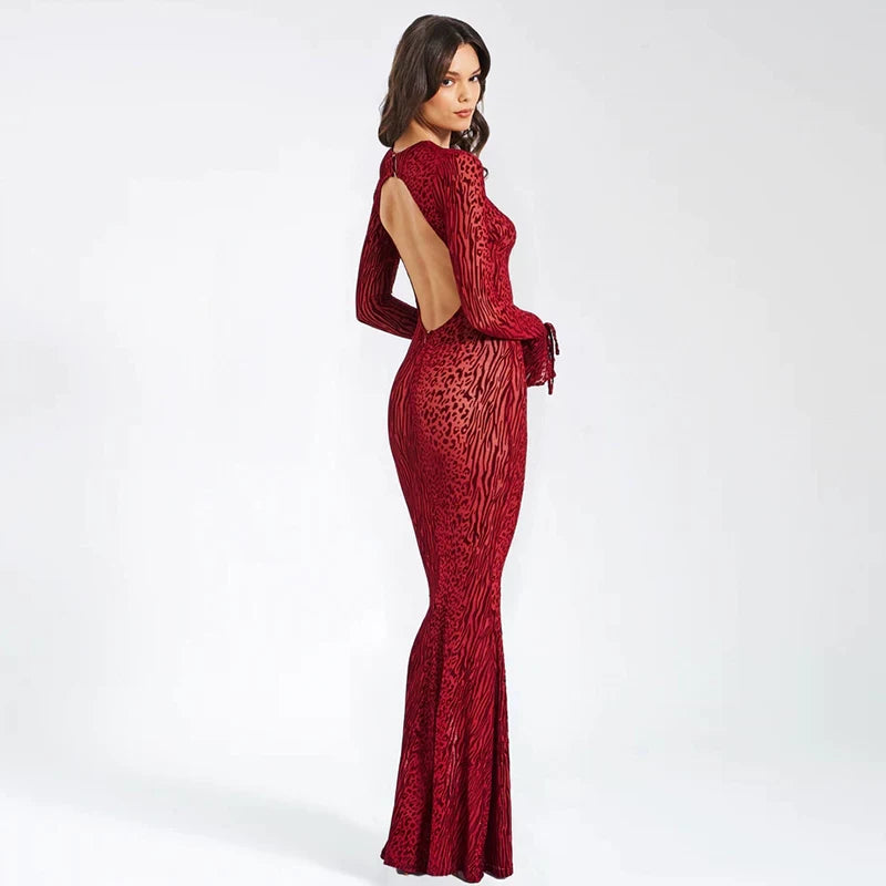 Flfiij | Sexy Leopard Print Mesh Fishtail Dress, See-Through Design for Spring and Summer