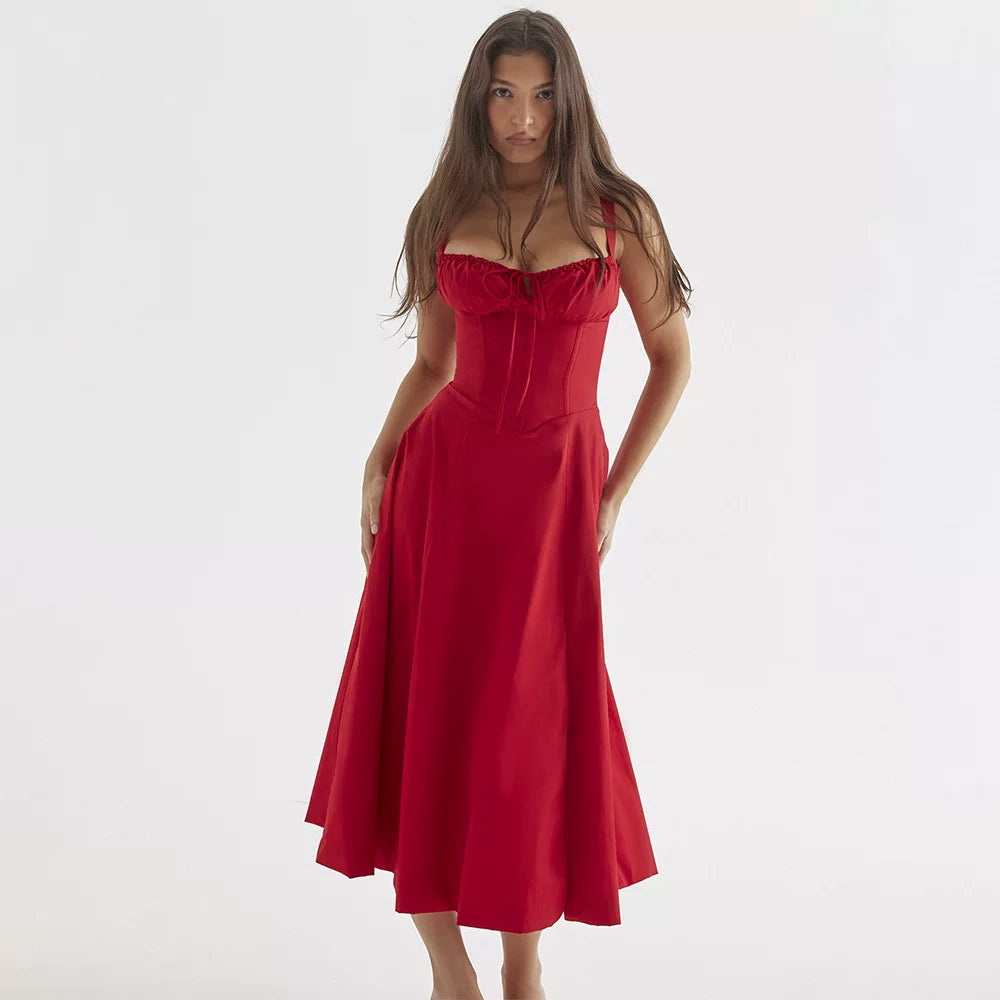 Flfiij | European & American Summer Dress – Slim Floral Slit Skirt with Hollow Backless Suspender Design for Women