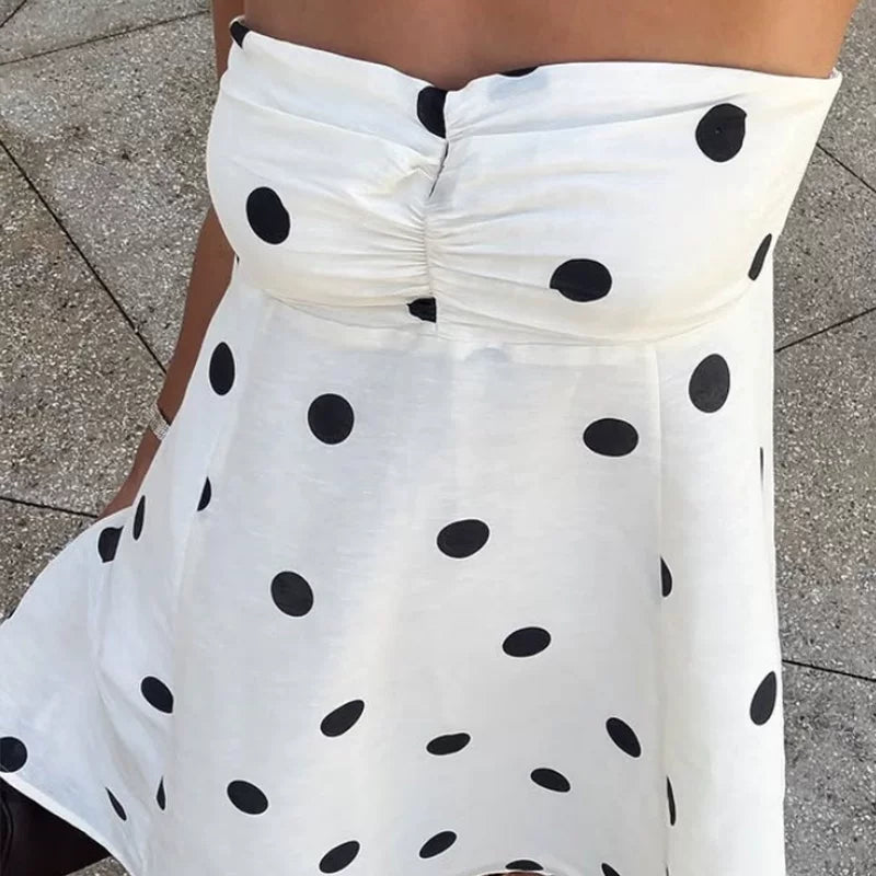 Flfiij | Polka Dot Print Tube Top Dress – Casual Hot Girl A-Hem Short Skirt, Classic Versatile Style