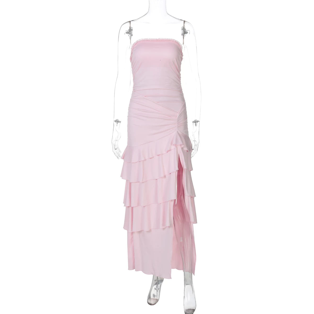 Flfiij | Shemoda Sexy One-Line Collar Tube Top Dress – Elastic Slimming High Slit Cake Skirt Long Skirt for Women