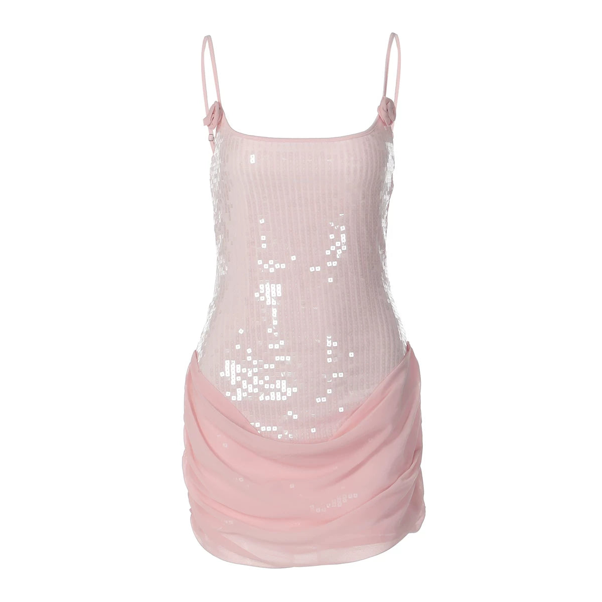 Flfiij | Shemoda European & American Sexy Sequin Tie Flower Dress – Mesh Splicing Slim Hip-Hugging Short Skirt for Women