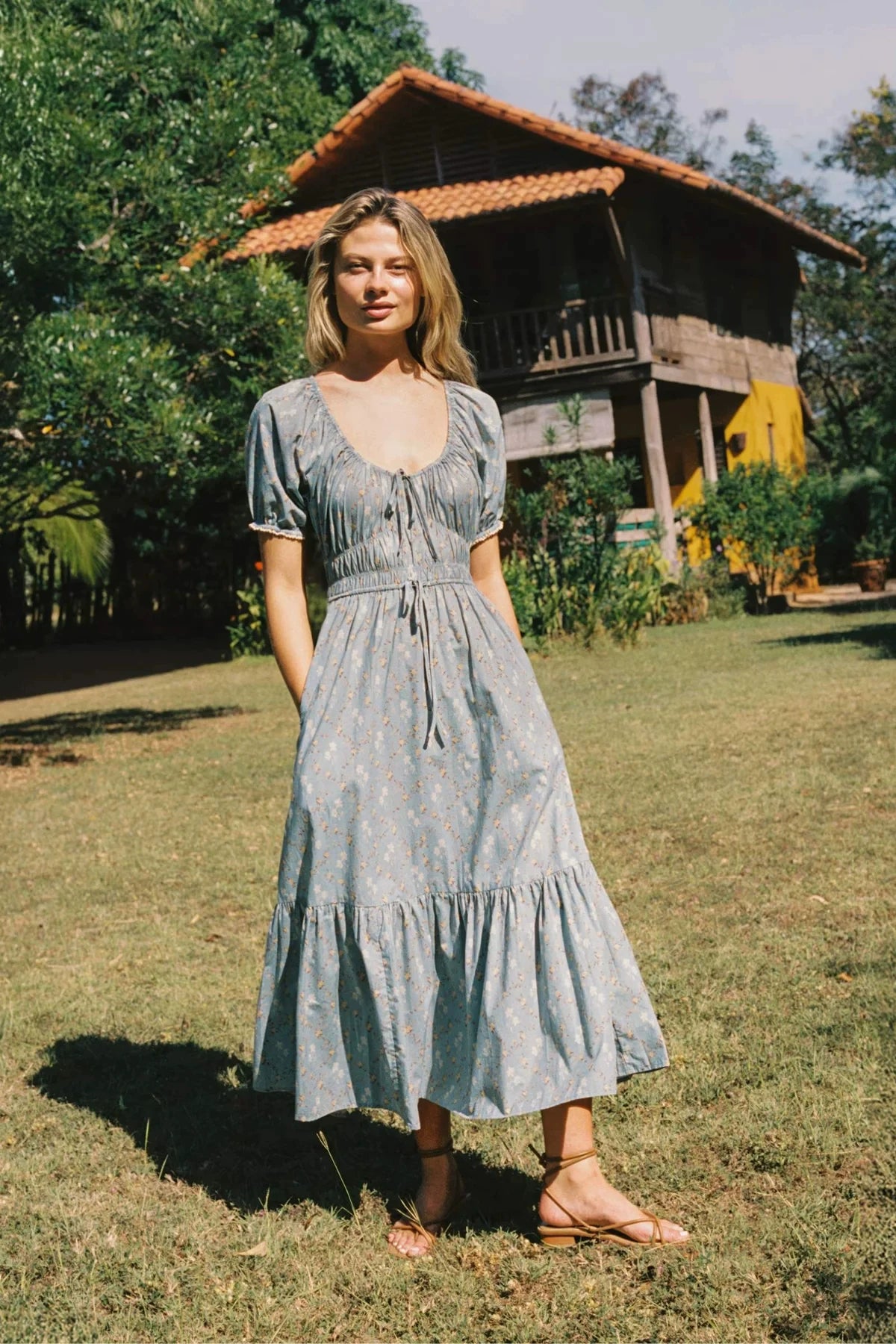 Flfiij | Snow Green Brynne Cotton Long Skirt – New American Retro Dress in Antique Lotus Red