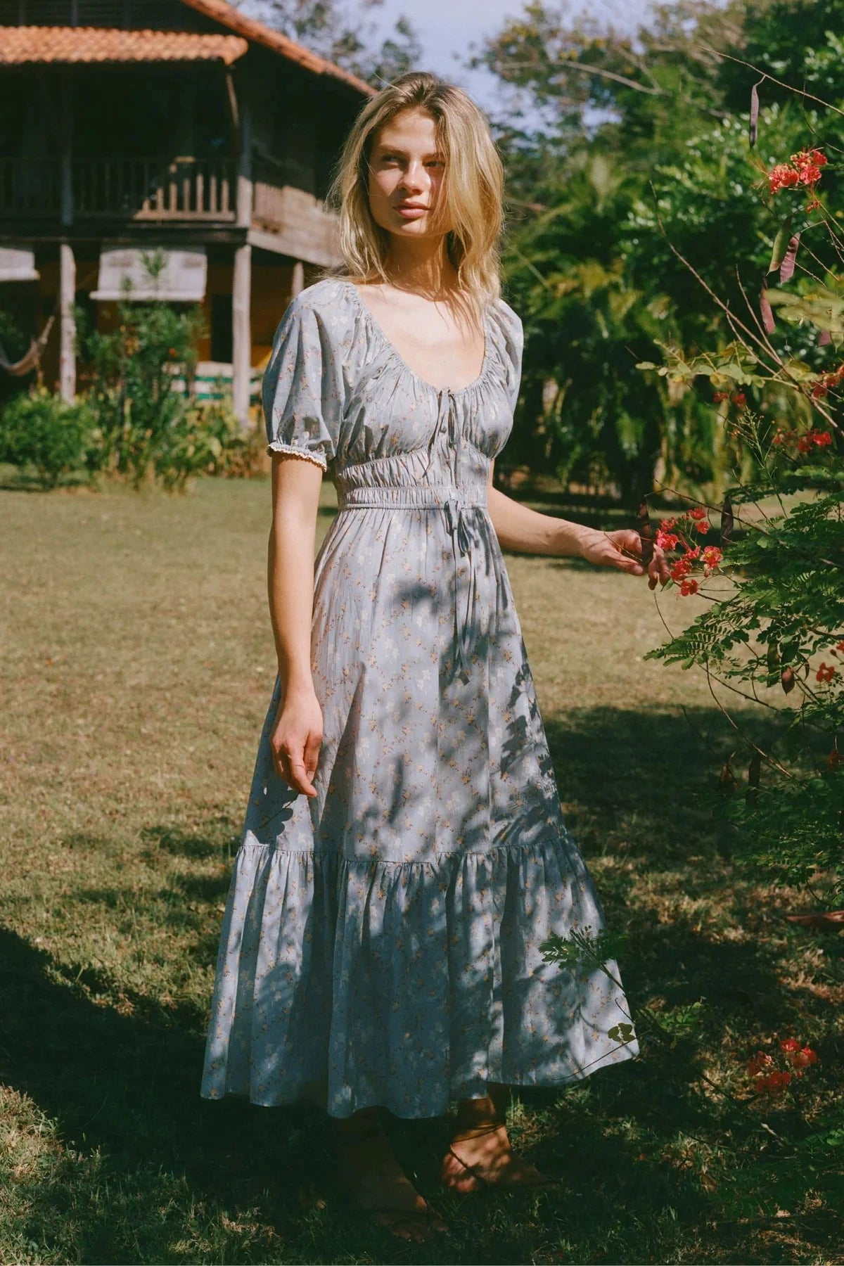 Flfiij | Snow Green Brynne Cotton Long Skirt – New American Retro Dress in Antique Lotus Red