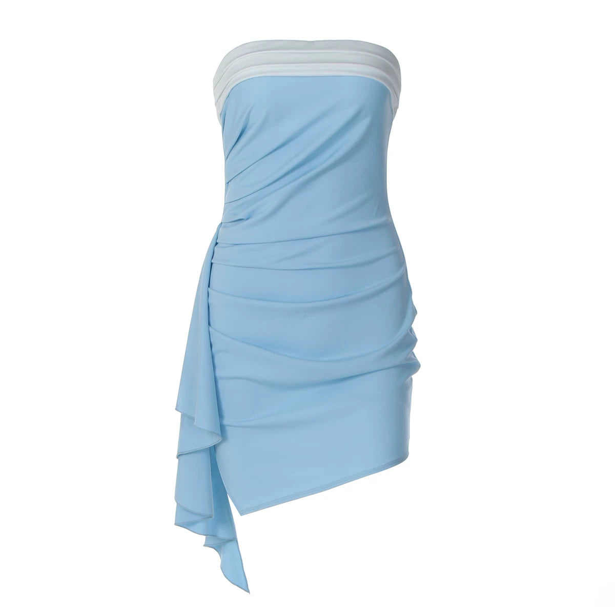 Flfiij | Sexy One-Line Collar Tube Top Dress with Pleated High-Waisted Slim Fit, Short Skirt for Women