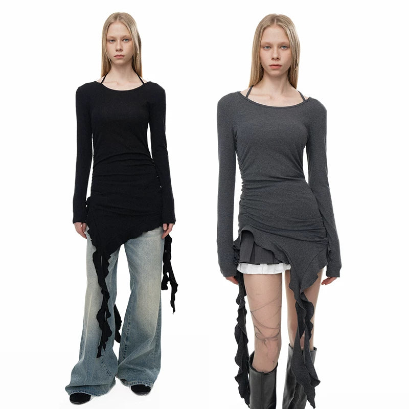 Flfiij | Offsoul Wasteland Hottie Style Tassel Long-Sleeve Top – Slim Fit Autumn & Winter Dress T-Shirt for Women