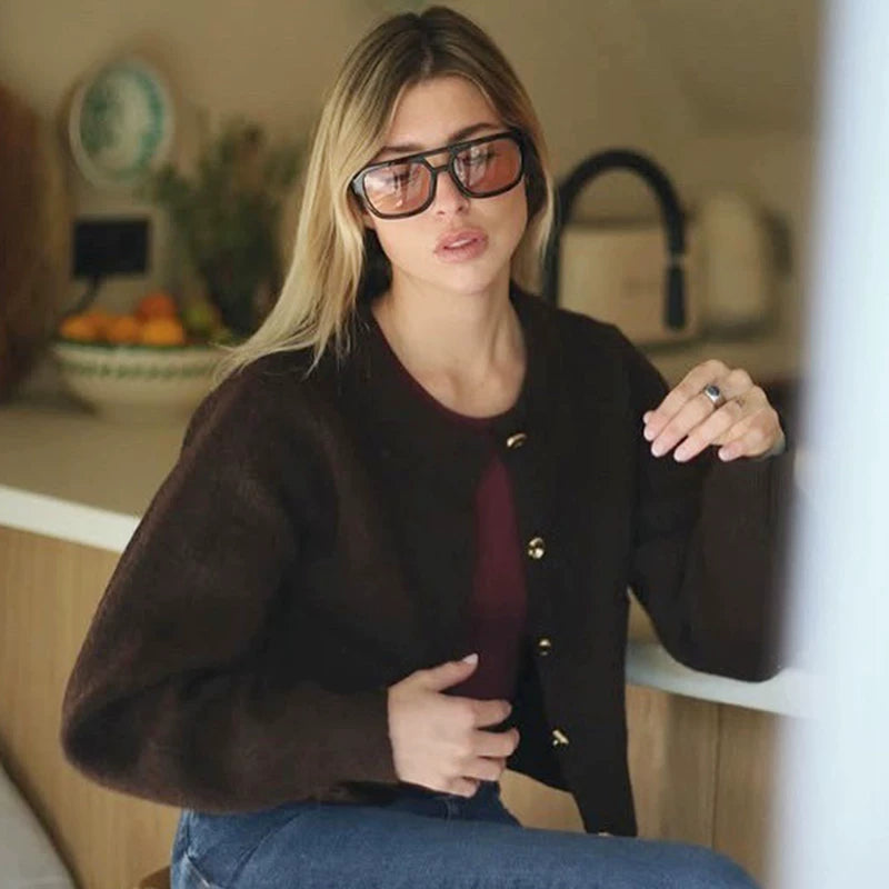 Flfiij | Women’s Casual Single-Breasted Woolen Cardigan Jacket – Autumn/Winter Long-Sleeve Top with Pockets