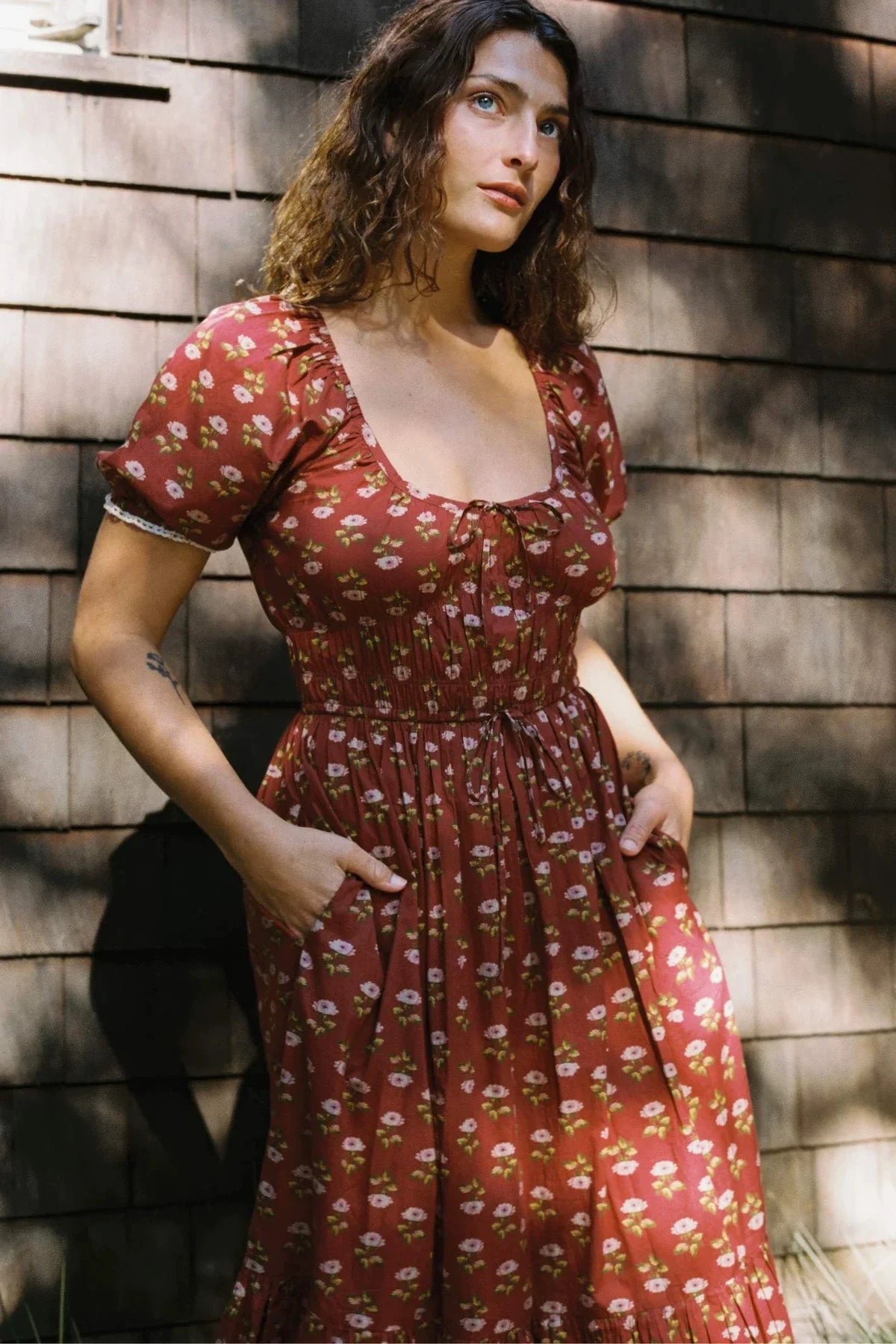 Flfiij | Snow Green Brynne Cotton Long Skirt – New American Retro Dress in Antique Lotus Red