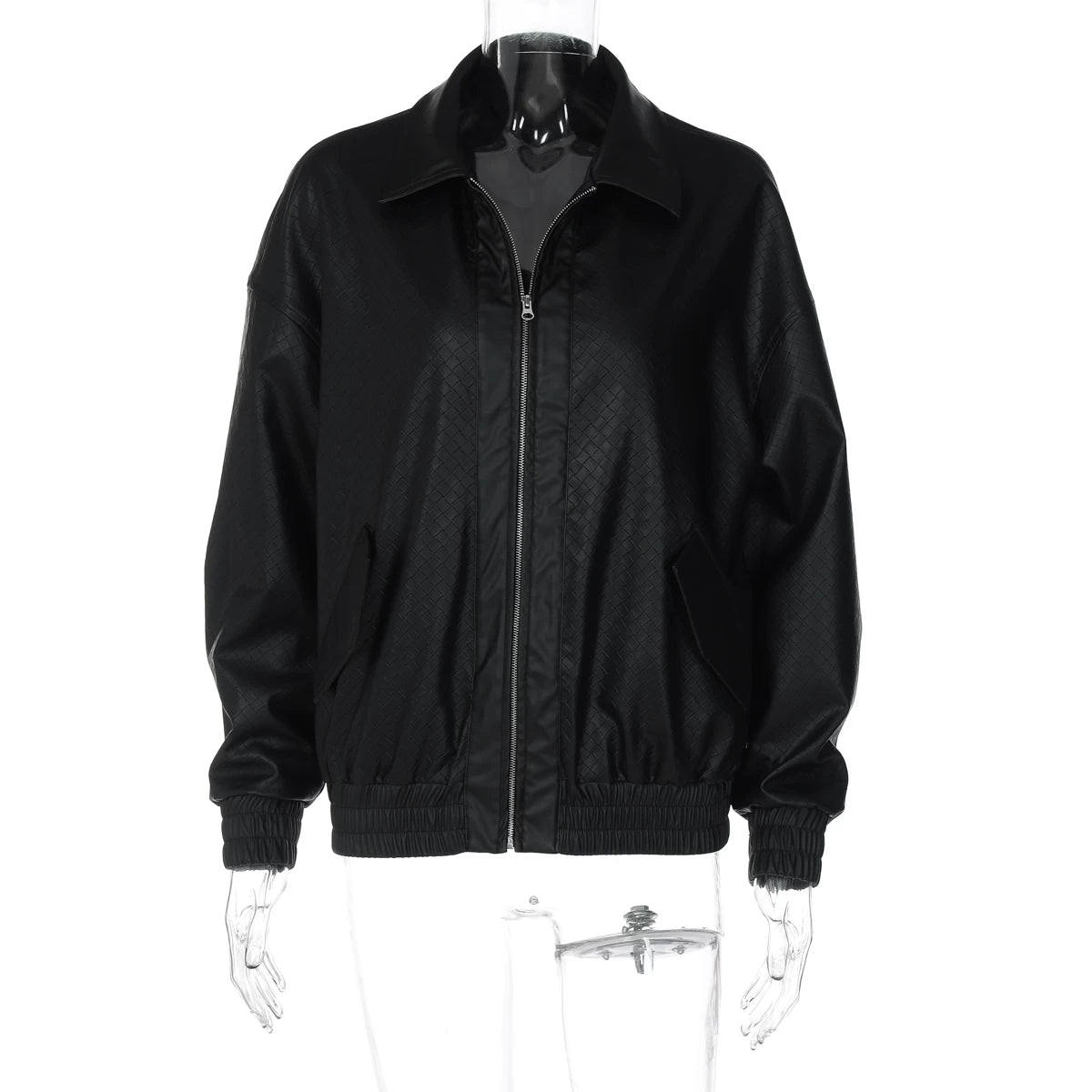 Flfiij | American Street Hot Girl Retro Woven PU Leather Jacket – Autumn/Winter Zipper Lapel Jacket for Women