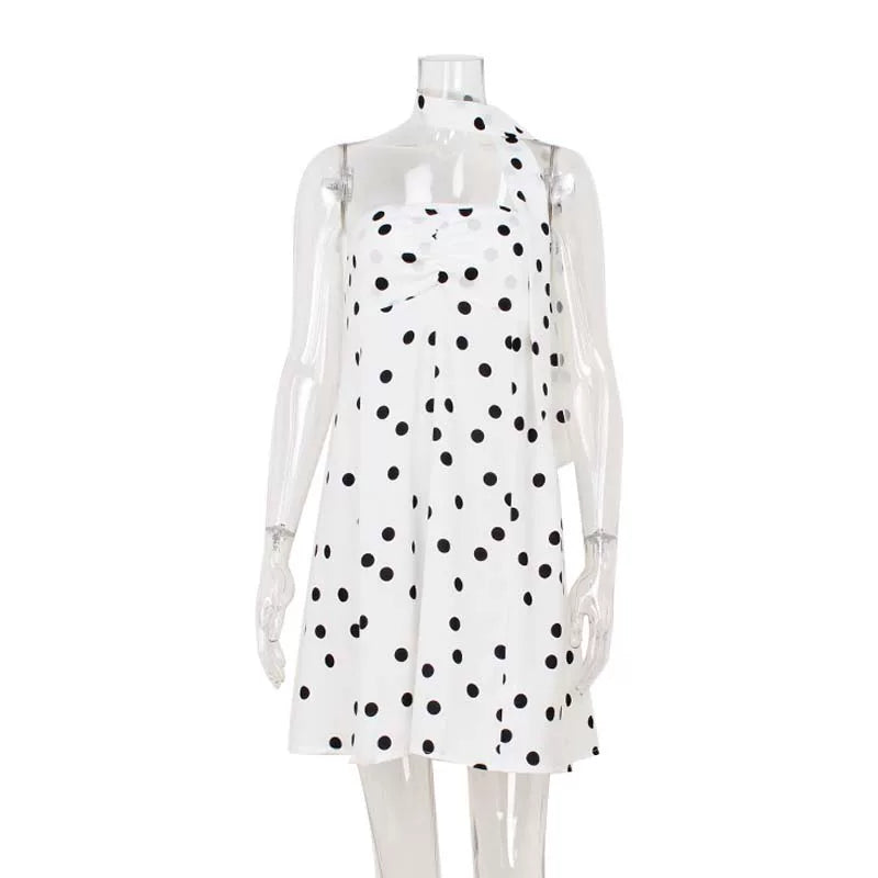 Flfiij | Polka Dot Print Tube Top Dress – Casual Hot Girl A-Hem Short Skirt, Classic Versatile Style