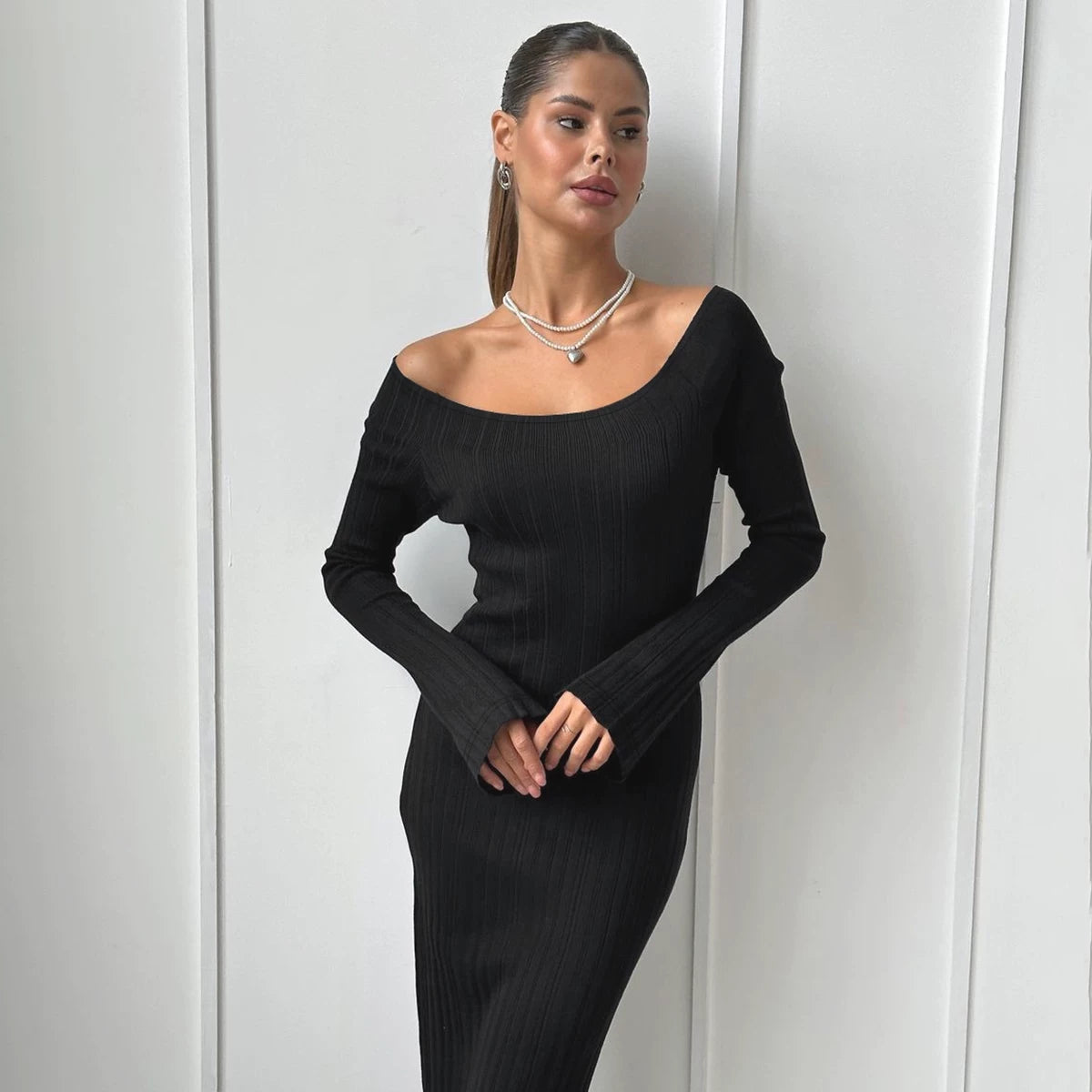 Flfiij | Gusty French Pure Desire One-Shoulder Tight Dress – Waist Slimming & Hip Skirt Long Skirt for Hot Girls