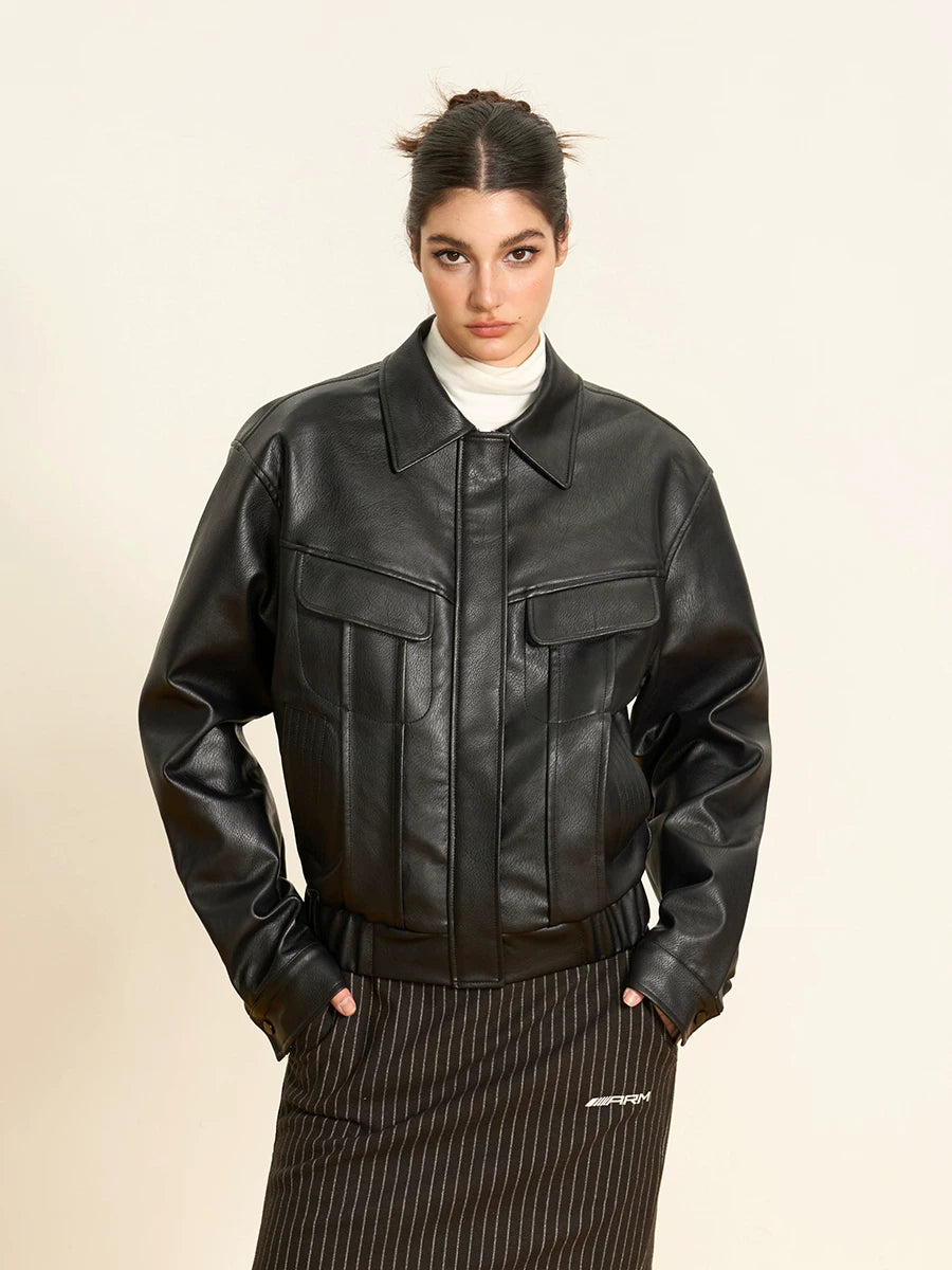 Flfiij | American Retro Short Leather Motorcycle Jacket for Women – Autumn Edition