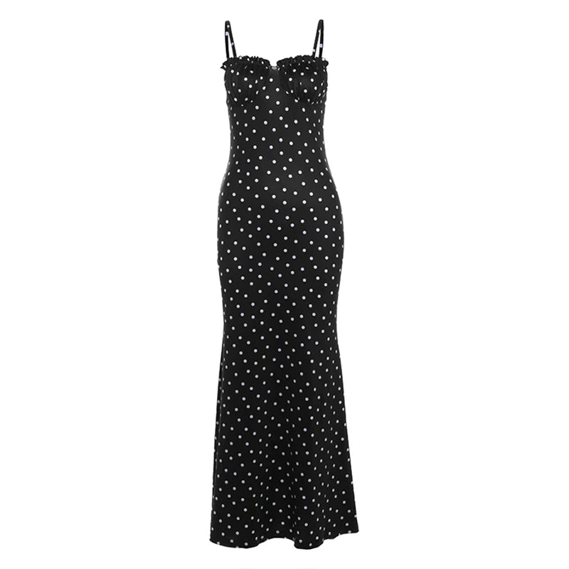 Flfiij | Sylcue Polka Dot Printed Suspender Dress – Waist Slimming & Sexy Long Skirt for Hot Girls