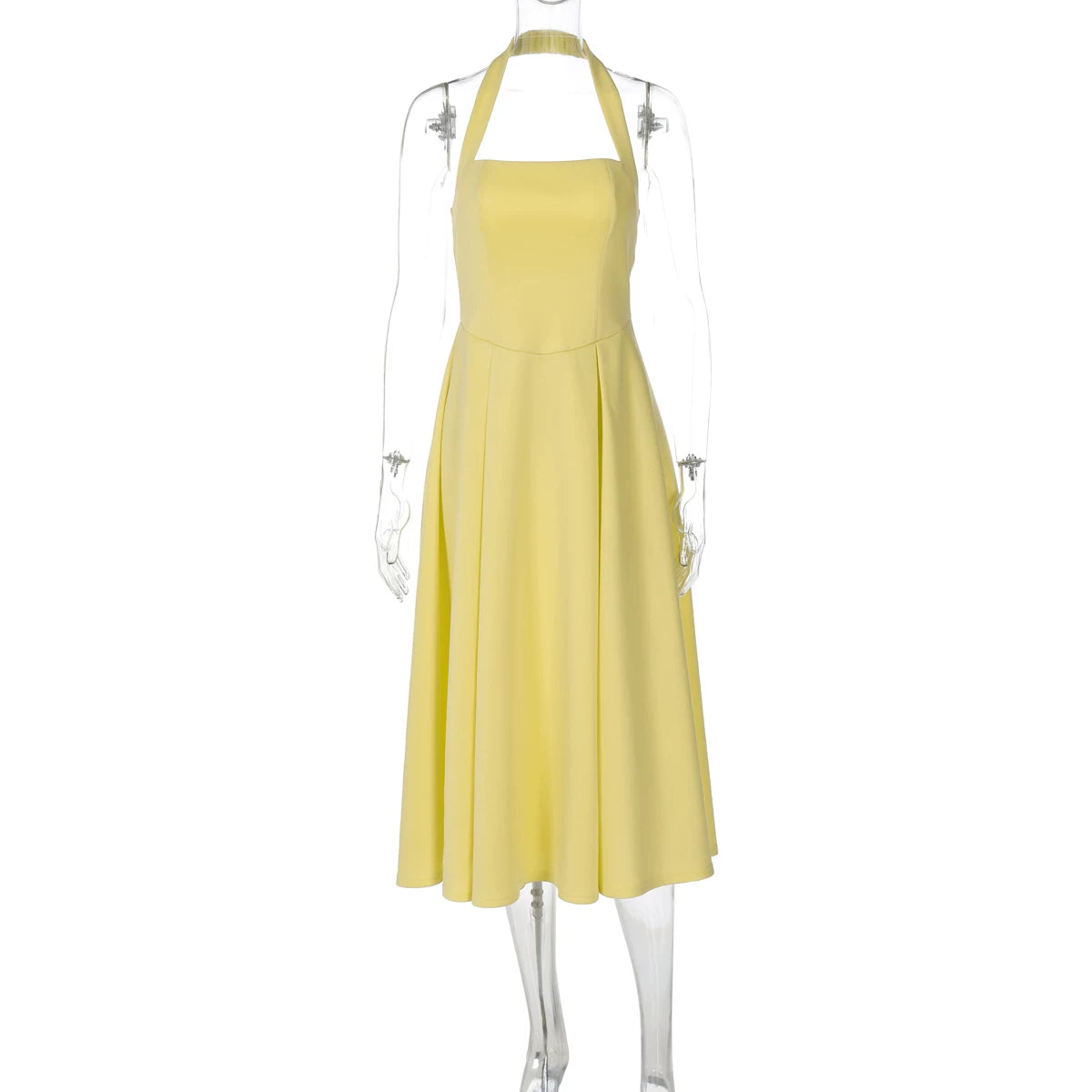 Flfiij | Shemoda High-Waisted Slim Halterneck Dress – European & American Style One-Line Collar with Back Zipper and Swing Long Skirt for Women