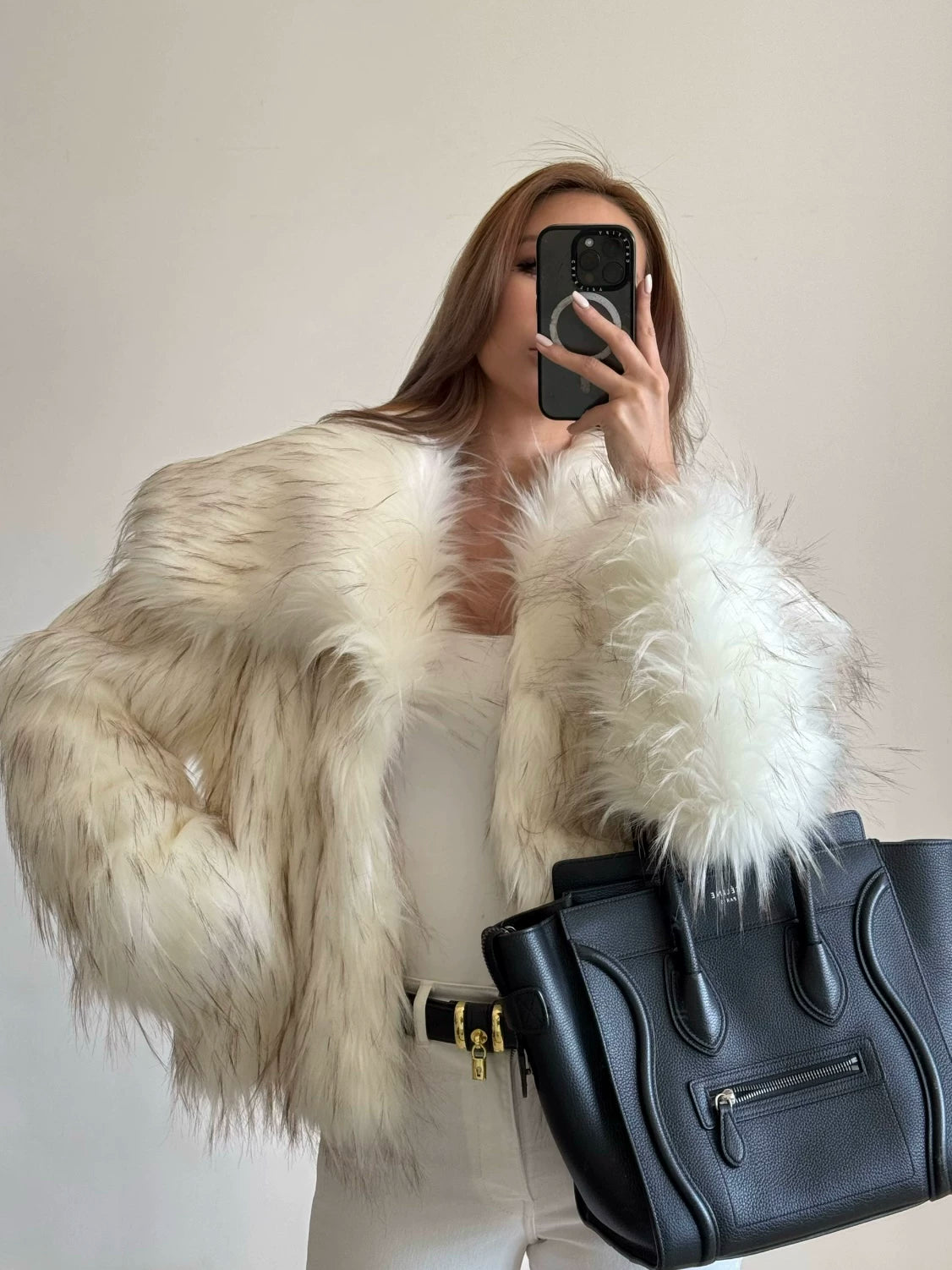 Flfiij | European & American Style Short Lapel Fox Fur Coat for Women – Winter Edition