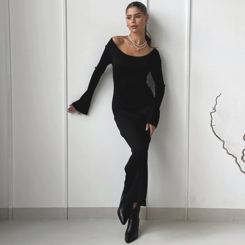 Flfiij | Gusty French Pure Desire One-Shoulder Tight Dress – Waist Slimming & Hip Skirt Long Skirt for Hot Girls