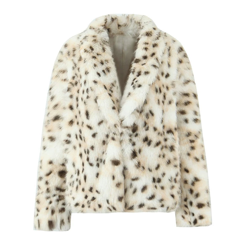 Flfiij | American Retro Leopard Print Fur All-In-One Jacket – Eco-Friendly Furry Hot Girl Coat