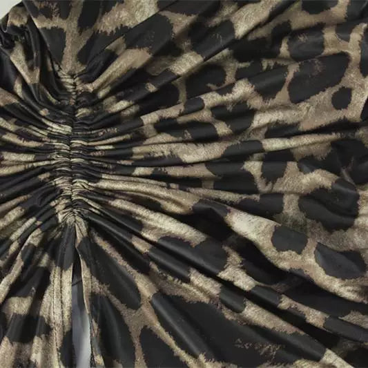 Flfiij | Ahagaga Sexy Leopard Print Suspender Dress – European & American Style Low-Cut Slim Fit Long Skirt with Pleated Slit