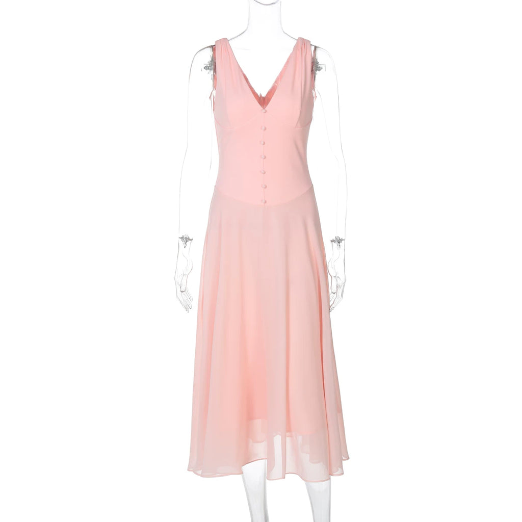 Flfiij | Sexy Deep V-Neck Satin Mesh Splicing Suspender Dress for Women