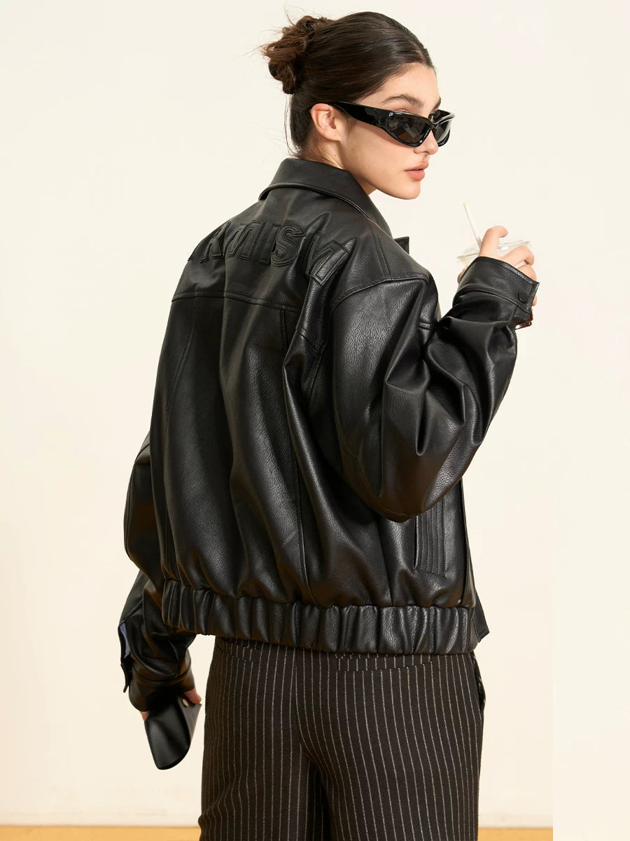 Flfiij | American Retro Short Leather Motorcycle Jacket for Women – Autumn Edition