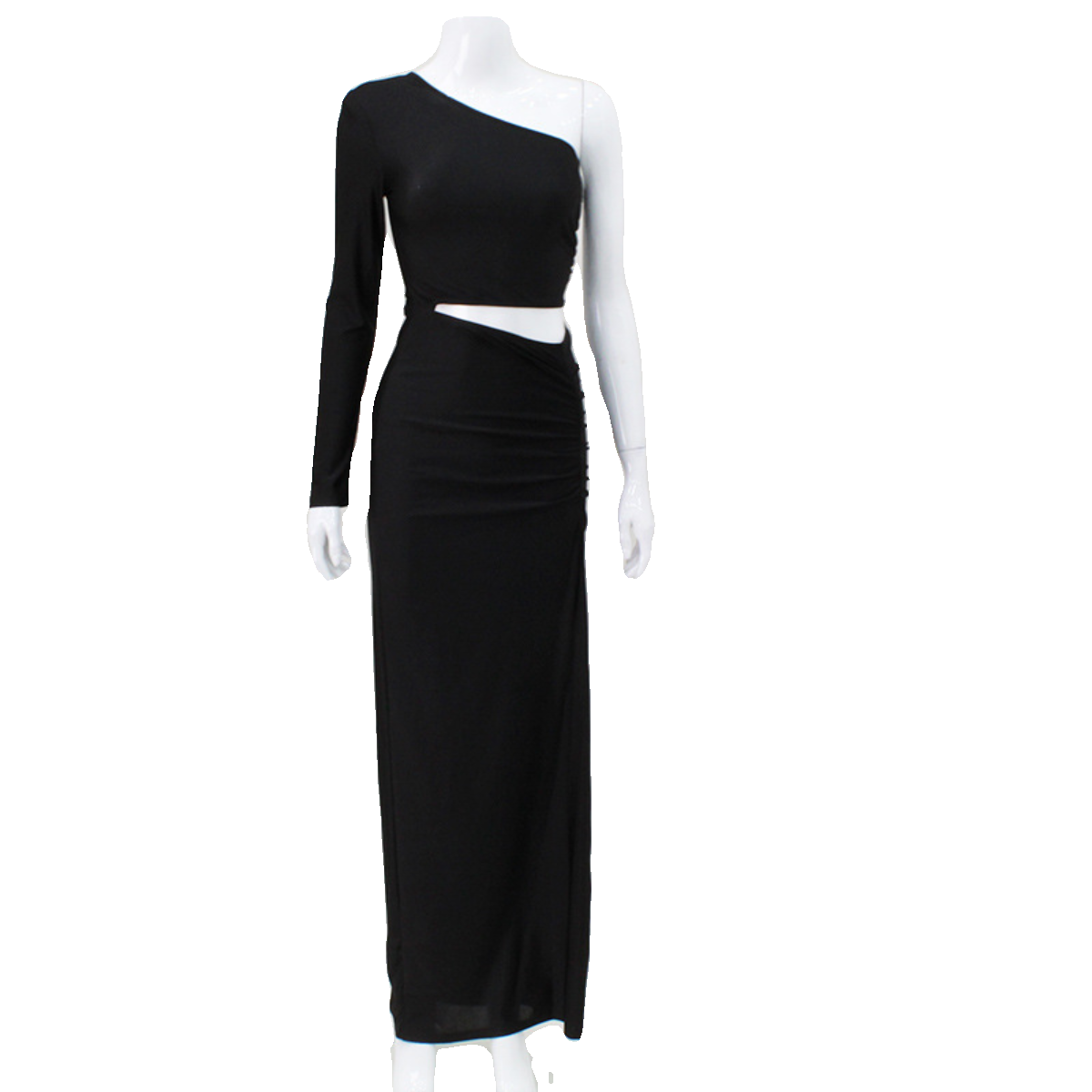 Flfiij | Sexy Slanted Shoulder High Slit Dress for Women, Slim Fit Single Sleeve Holiday Style