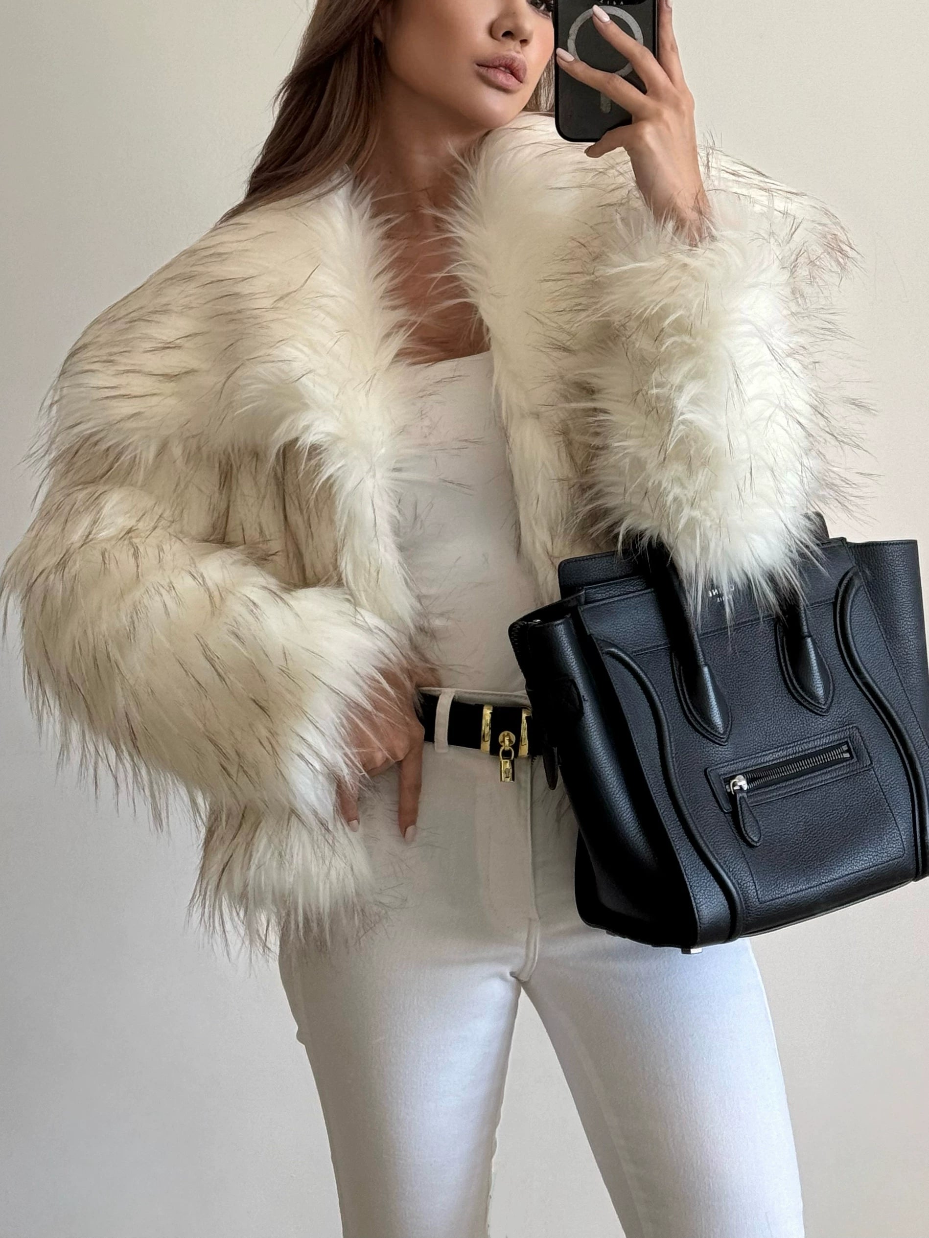 Flfiij | European & American Style Short Lapel Fox Fur Coat for Women – Winter Edition