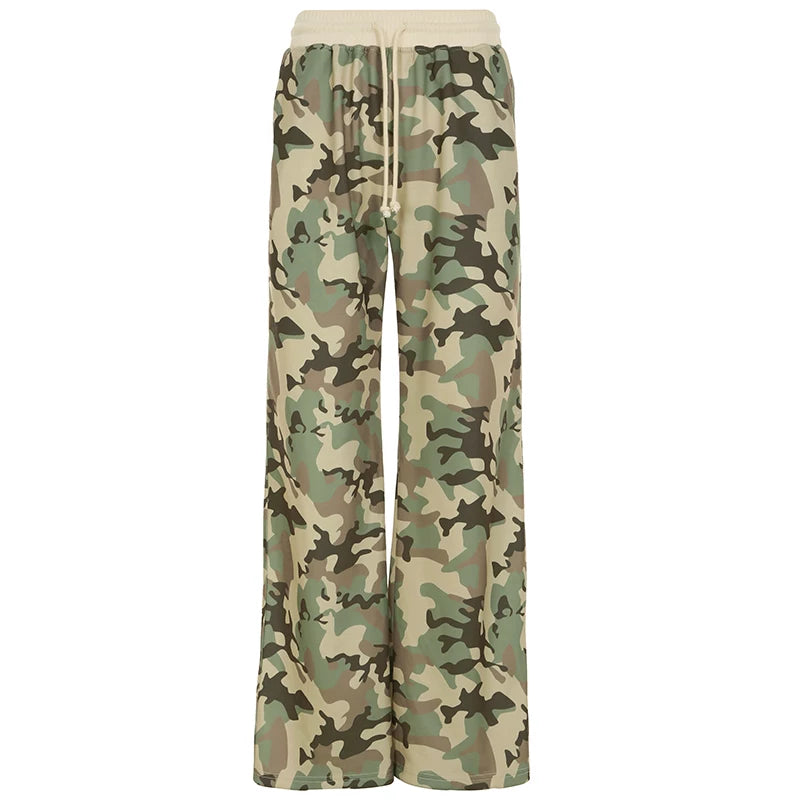 Flfiij | European and American Street Hip-Hop Hoodie & Camouflage Jogger Set for Women