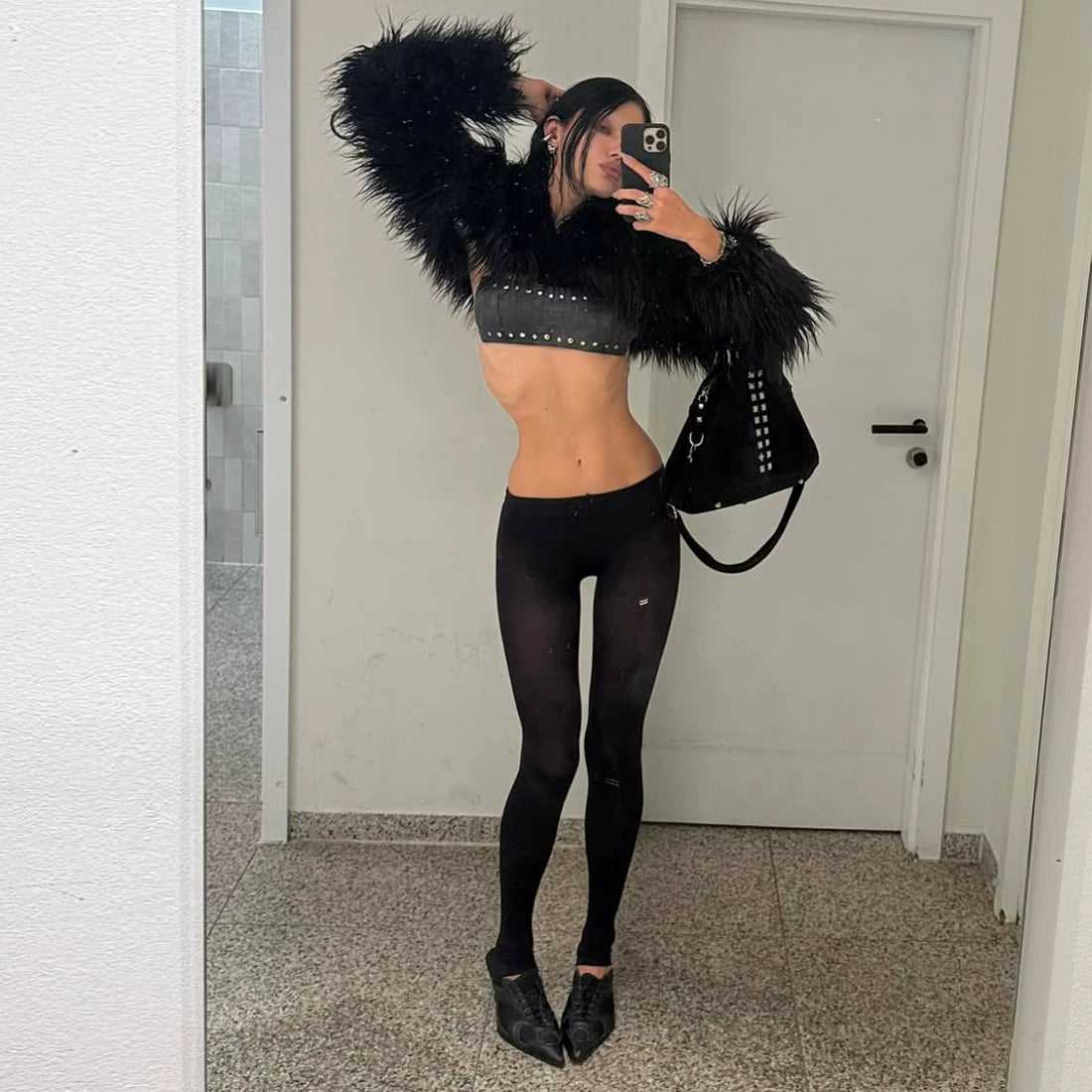 Flfiij | Autumn/Winter Furry Imitation Fur Short Jacket – Navel-Baring Long Sleeve Hot Girl Top for Women