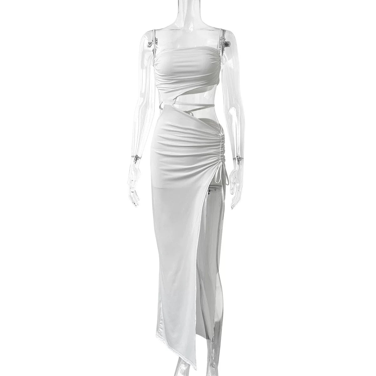 Flfiij | Slant Neck Suspender Dress for Women, Sexy Hollow Long Skirt with Slit