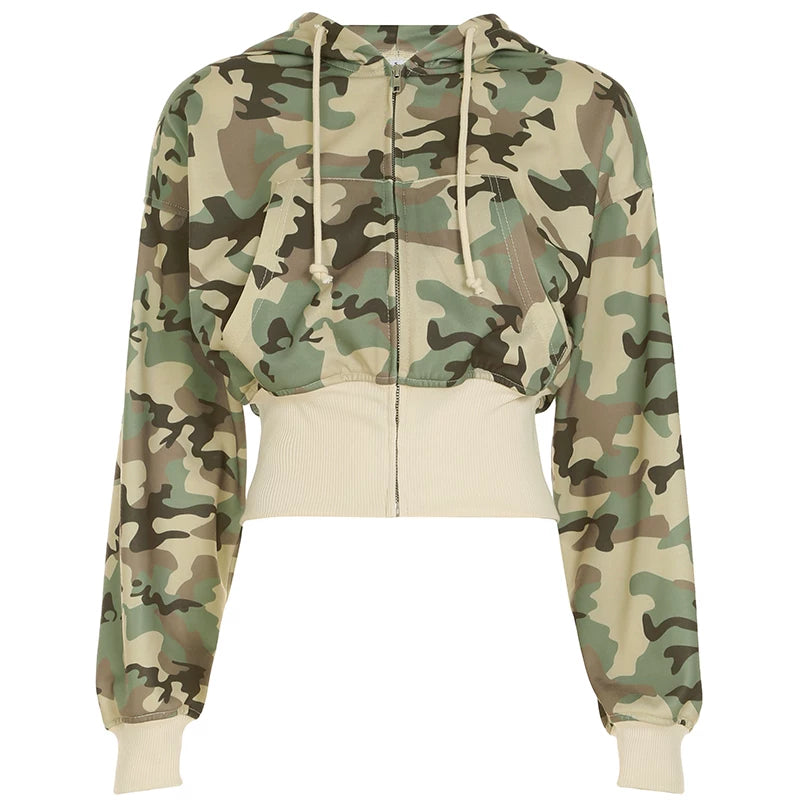 Flfiij | European and American Street Hip-Hop Hoodie & Camouflage Jogger Set for Women
