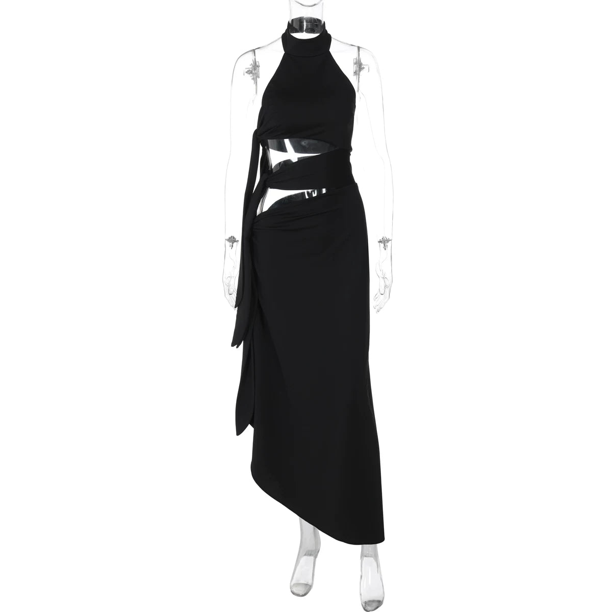 Flfiij | Sexy Backless Halterneck Dress with High Slit, Slim Long Skirt for Women