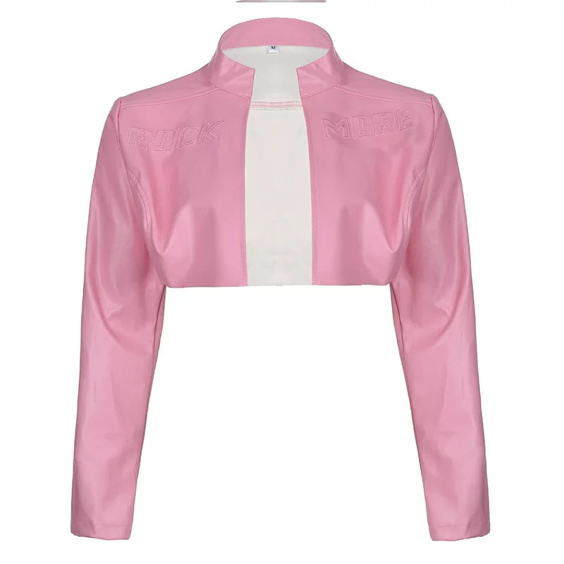 Flfiij | Sexy European & American Short Pink Motorcycle Jacket – Autumn Baseball Uniform Style for Women