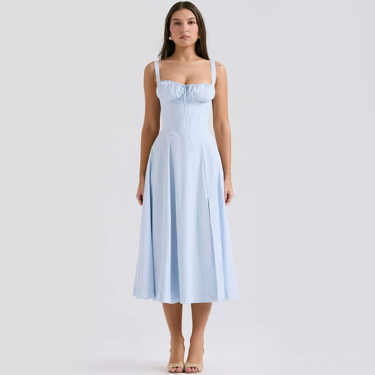 Flfiij | European & American Summer Dress – Slim Floral Slit Skirt with Hollow Backless Suspender Design for Women