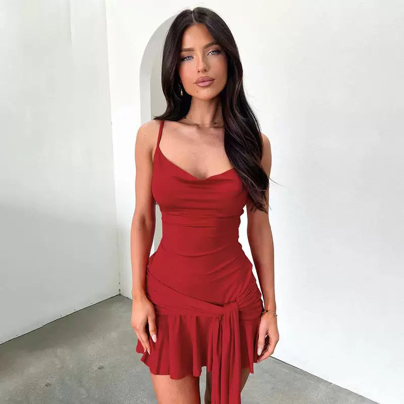 Flfiij | Sexy Slim Ruffled Suspender Dress for Women