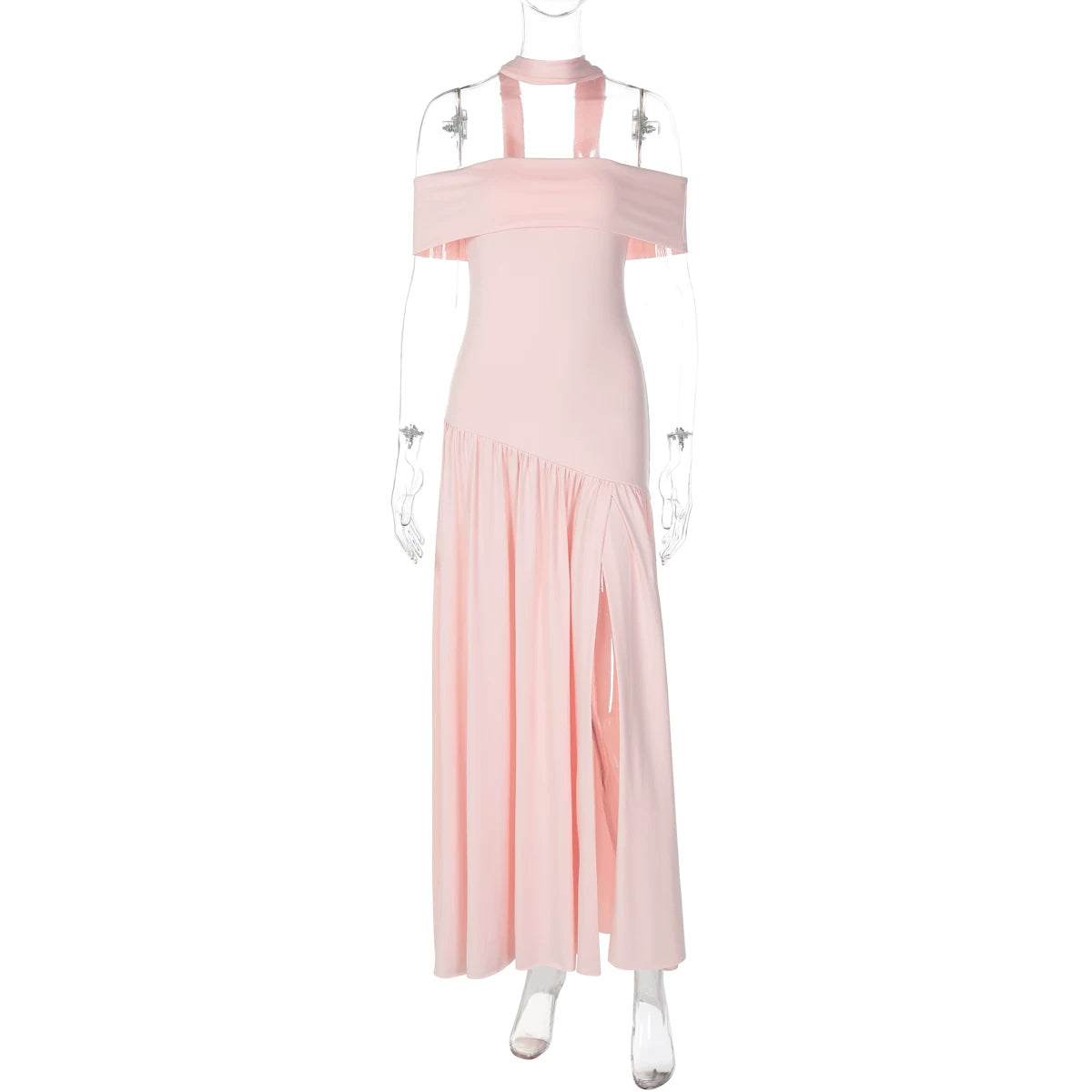 Flfiij | Shemoda European & American Style One-Line Collar Tube Top Dress – High Waist Slim Fit Splicing Slit Long Skirt for Women