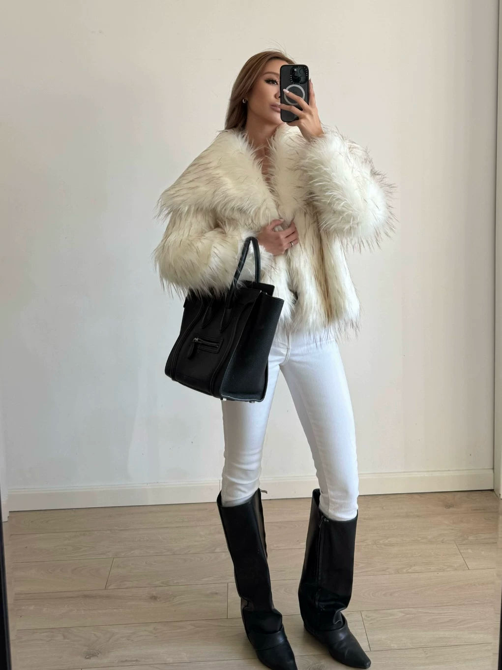 Flfiij | European & American Style Short Lapel Fox Fur Coat for Women – Winter Edition