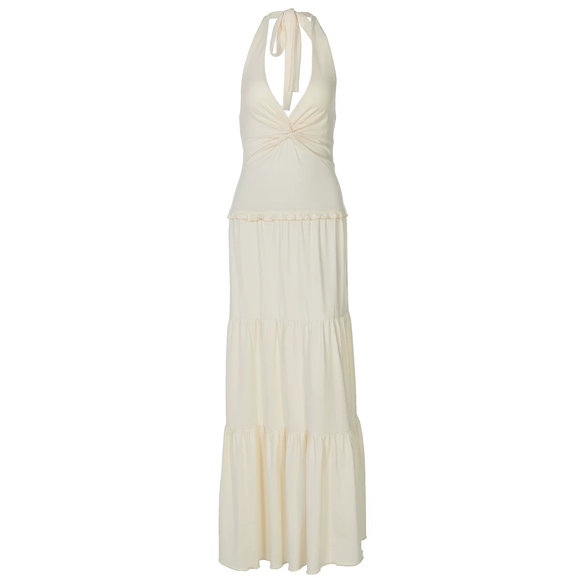 Flfiij | Sexy Halterneck Strappy Dress with Twisted V-Neck, Long Skirt for Summer Vacation