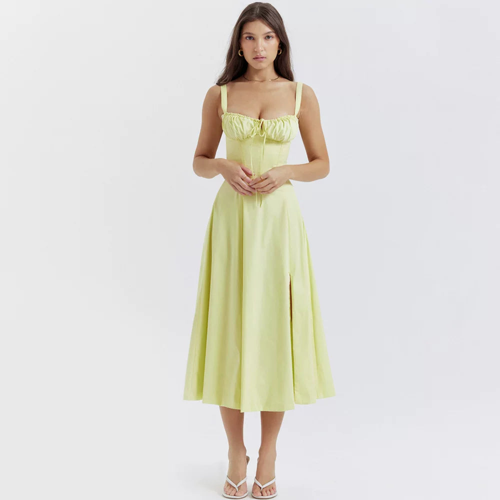 Flfiij | European & American Summer Dress – Slim Floral Slit Skirt with Hollow Backless Suspender Design for Women