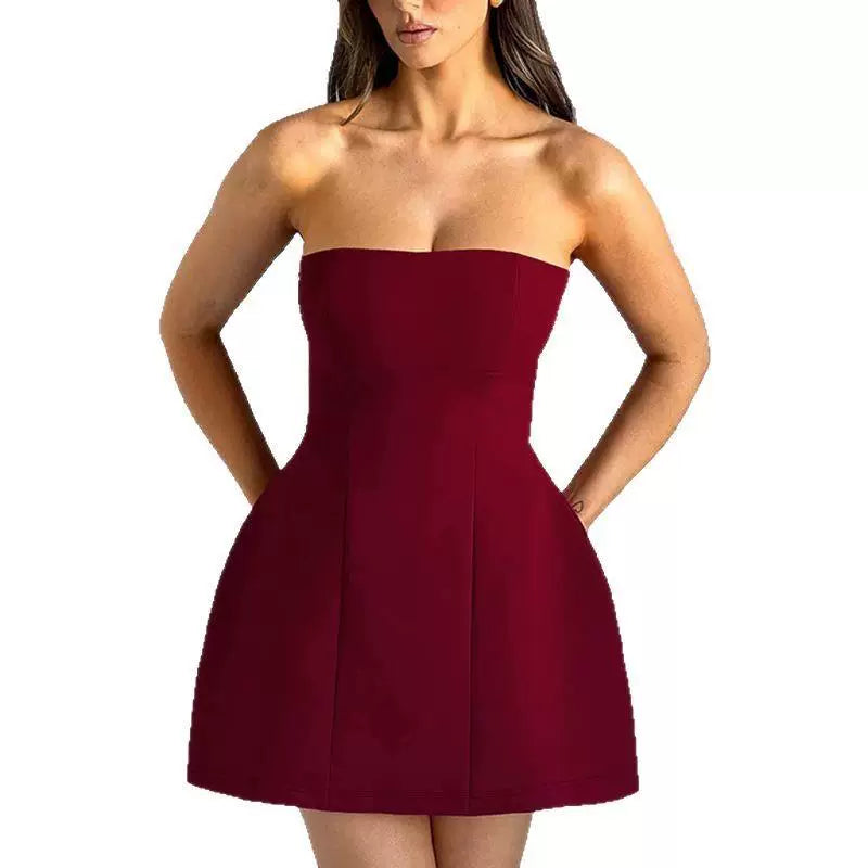 Flfiij | Sexy Tube Top Dress with Waist Design, European & American Style