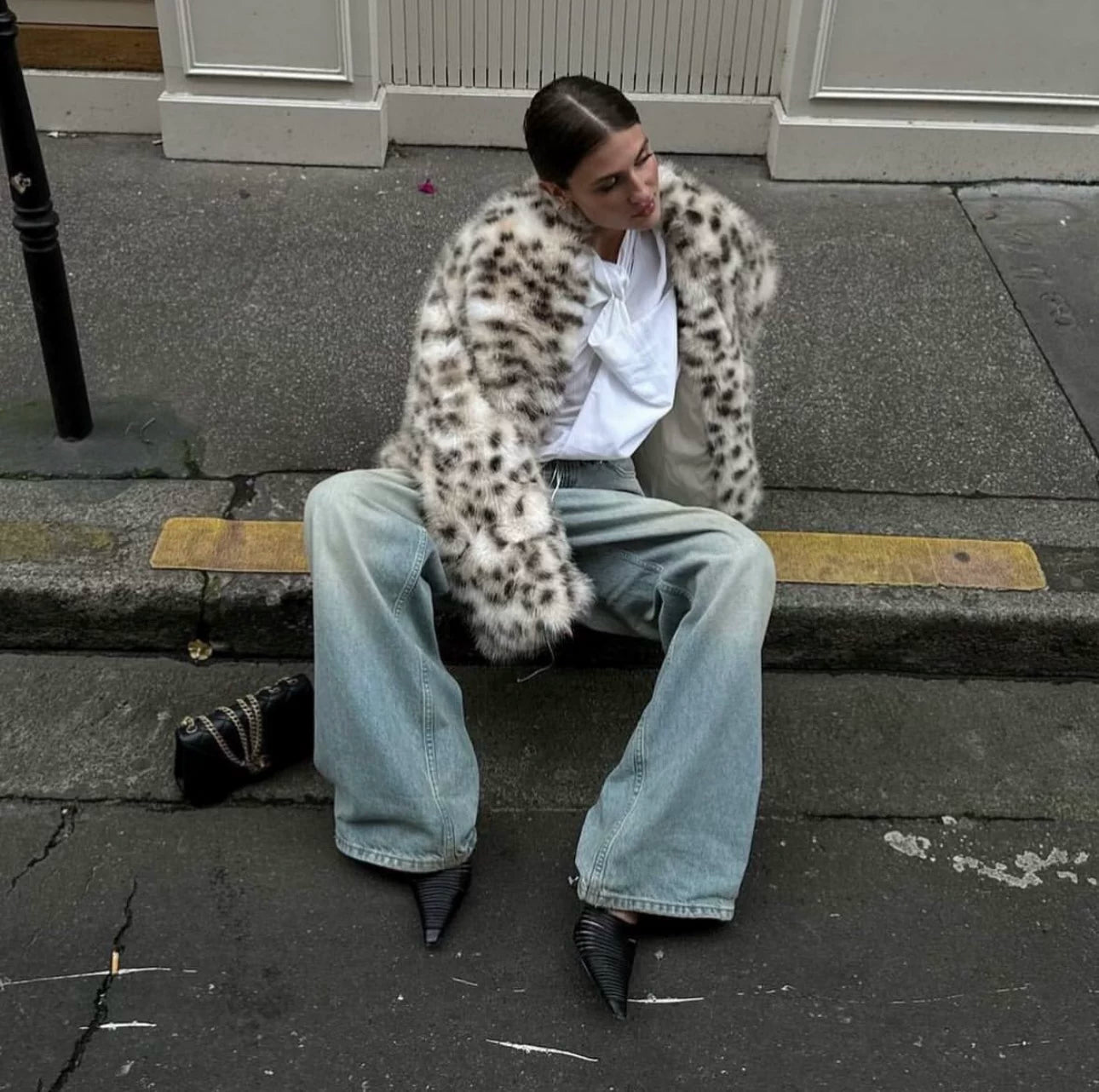 Flfiij | American Retro Leopard Print Fur All-In-One Jacket – Eco-Friendly Furry Hot Girl Coat