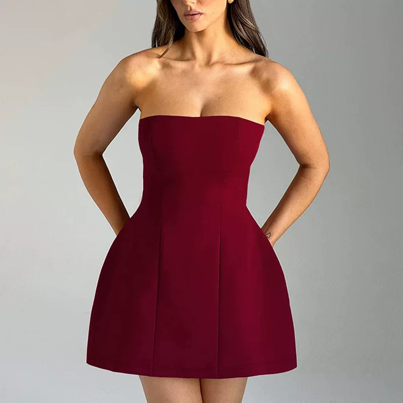 Flfiij | Sexy Tube Top Dress with Waist Design, European & American Style