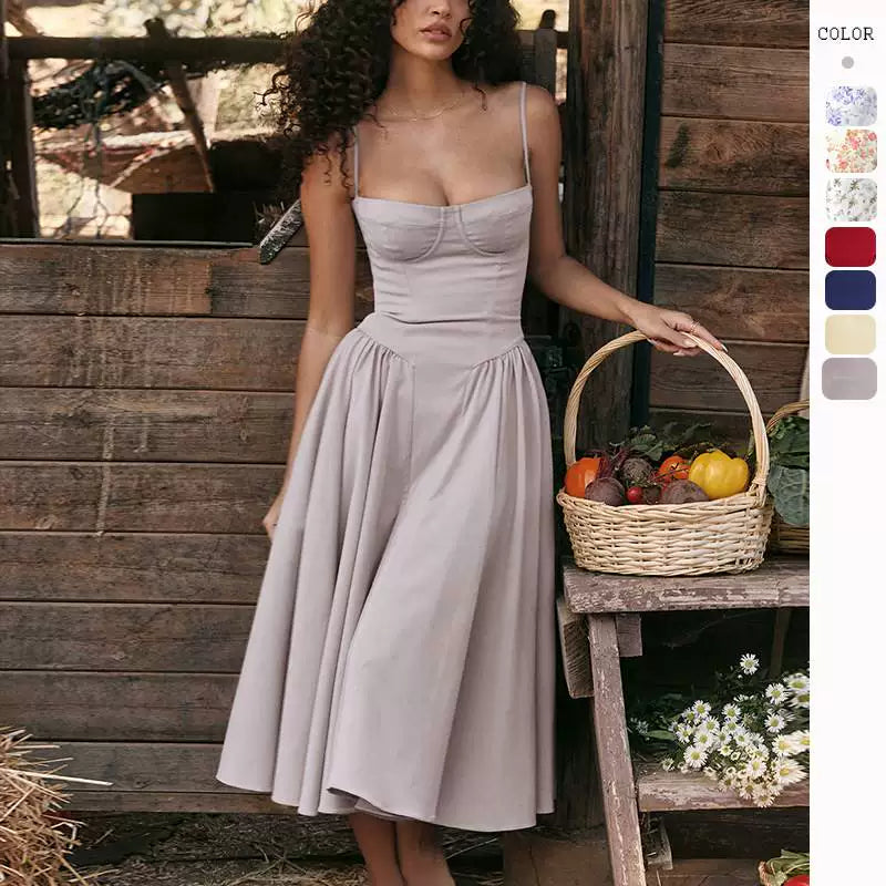 Flfiij | European & American New Style French Retro Temperament Suspender Dress for Women