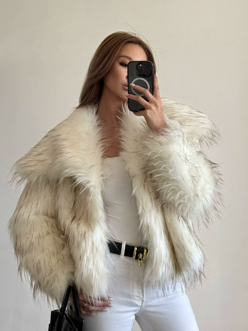 Flfiij | European & American Style Short Lapel Fox Fur Coat for Women – Winter Edition