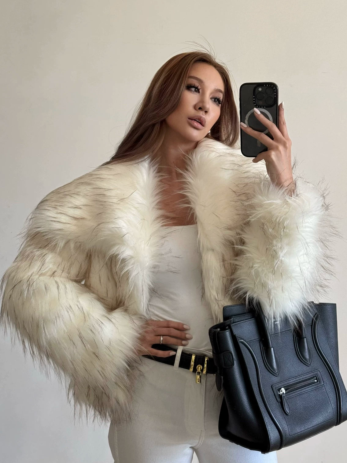 Flfiij | European & American Style Short Lapel Fox Fur Coat for Women – Winter Edition