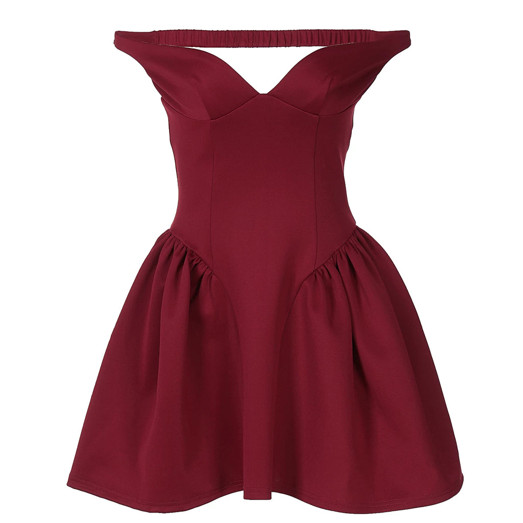 Flfiij | Solid Color One-Shoulder Sleeveless Dress – European & American Summer Hot Girl A-Line Short Skirt for Women